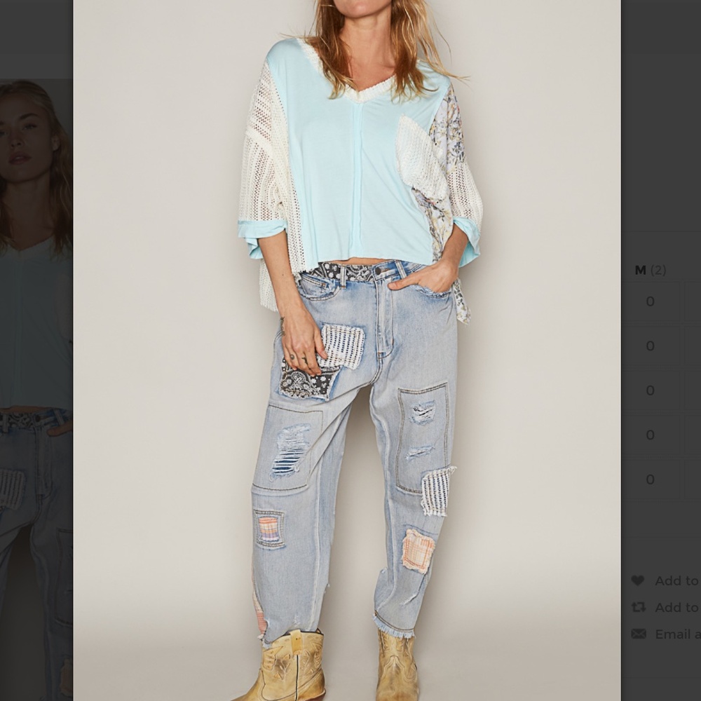 Light Blue Crochet-Detail V-Neck Women's Top - Picture 5 of 5